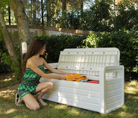 PANCHINA FOREVERSPRING DA ESTERNO CON BAULE Panchina da esterno Foreverspring con baule portaoggetti 270 litri effetto legno colore bianco Toomax.599P  cm.132,5x58x89h., bianca    TOOMAX