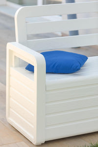 PANCHINA FOREVERSPRING DA ESTERNO CON BAULE Panchina da esterno Foreverspring con baule portaoggetti 270 litri effetto legno colore bianco Toomax.599P  cm.132,5x58x89h., bianca    TOOMAX