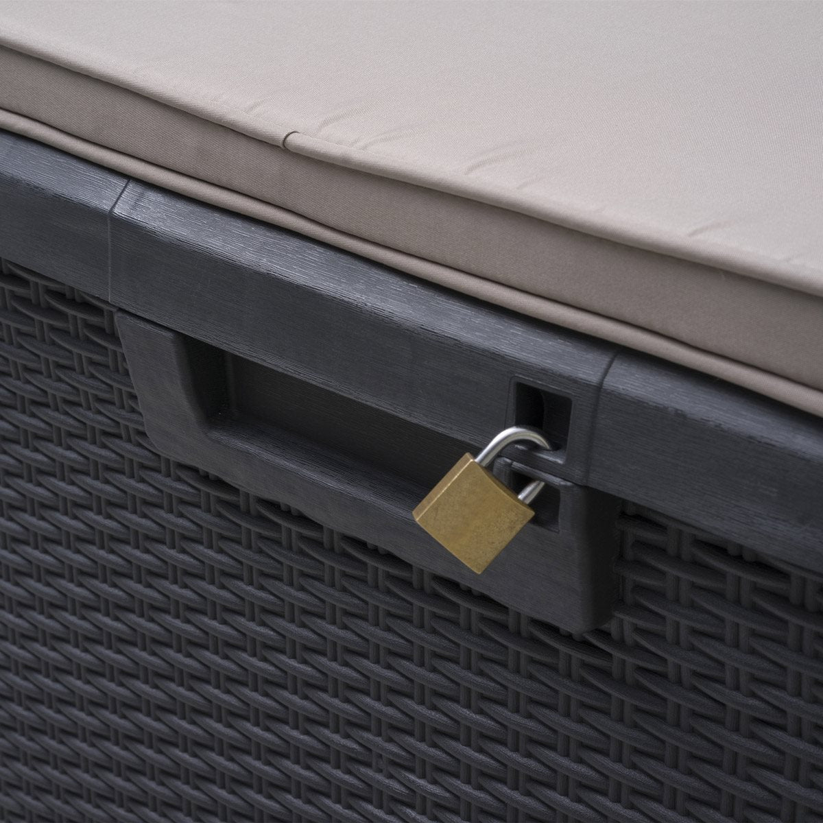 Baule Compact Box Santorini Plus 125 litri in resina effetto rattan apertura assistita colore antracite Toomax