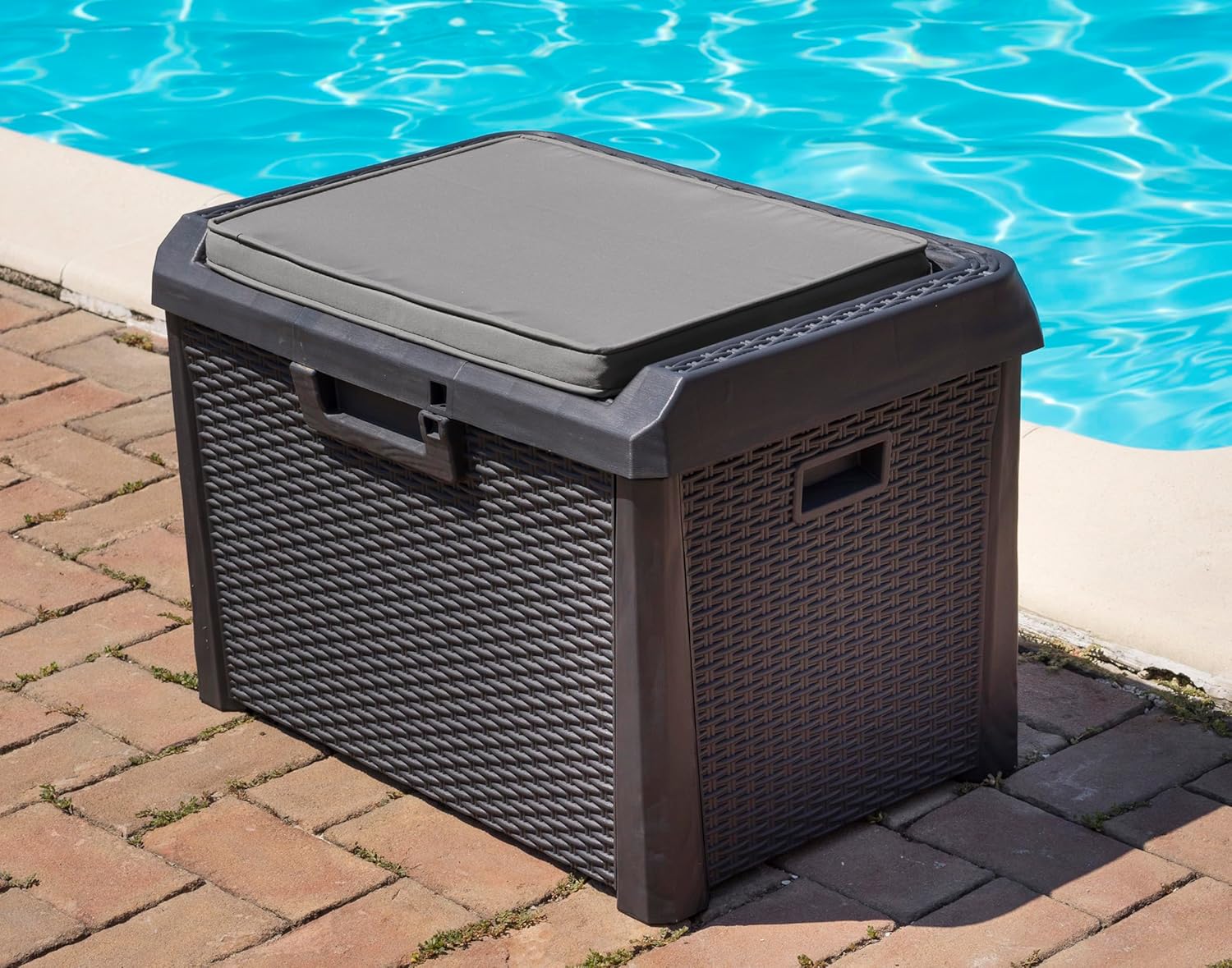 Baule Compact Box Santorini Plus 125 litri in resina effetto rattan apertura assistita colore antracite Toomax