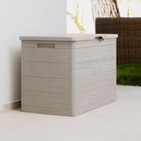 Baule multiuso Woody’s 160 litri in resina effetto legno per interno ed esterno colore tortora Toomax