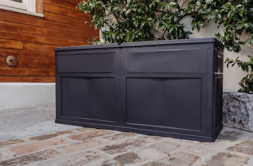 Baule multiuso Trend 320 litri in resina per esterno apertura con lucchetto colore nero Toomax