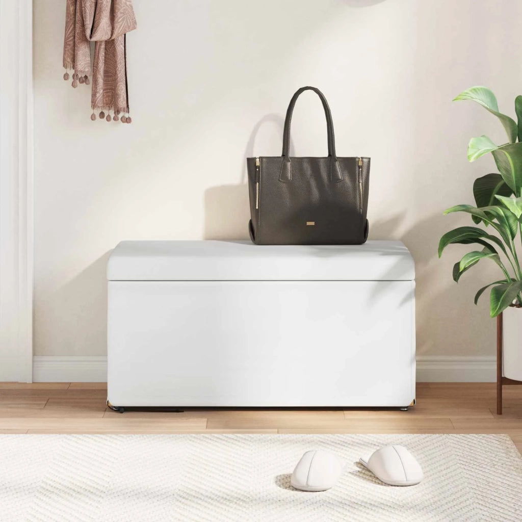 Pouf Bianco Pelle Sintetica e Legno Ingegnerizzato 876787