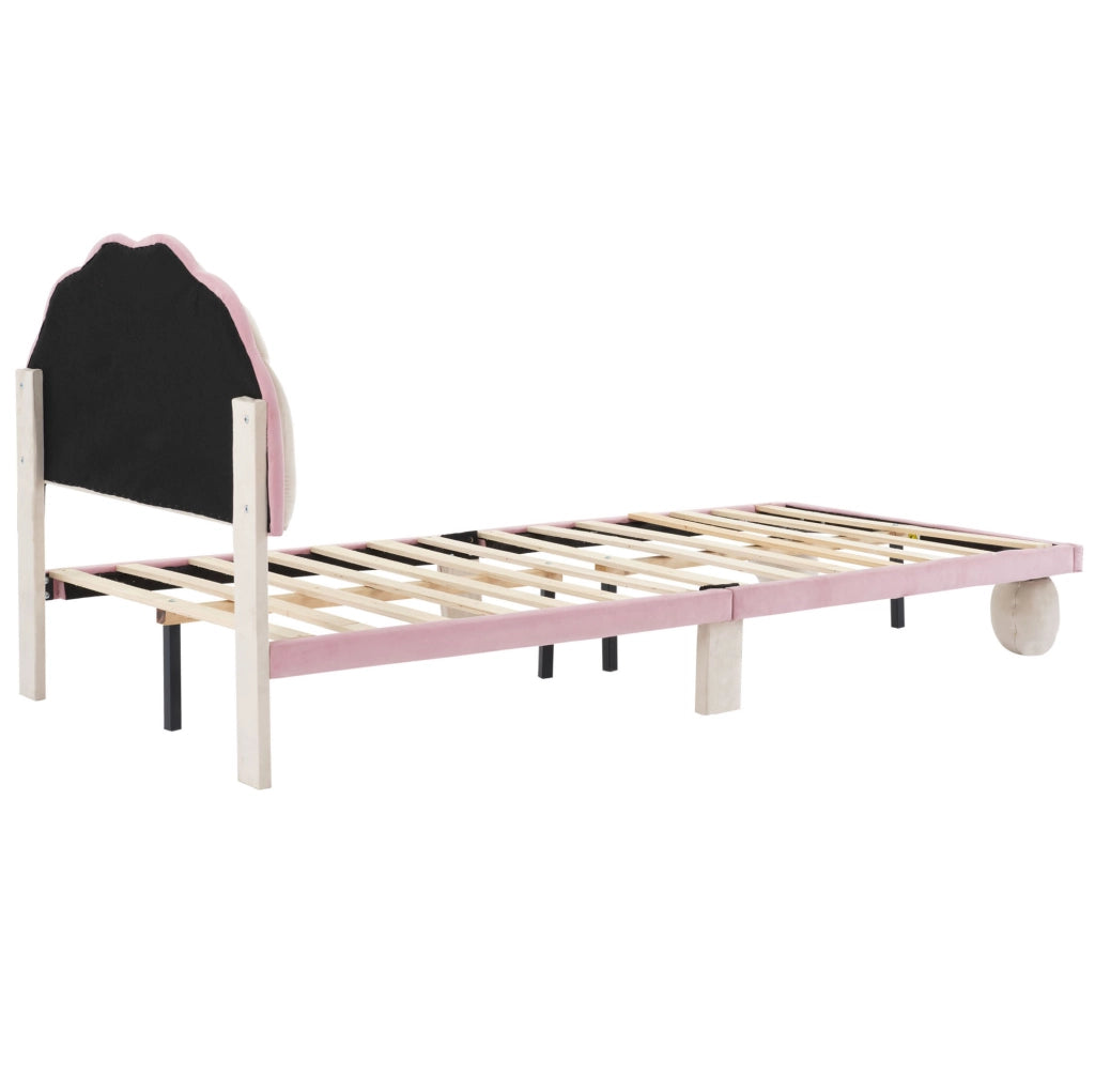 Letto singolo imbottito per bambini LED beige e rosa 90x200 cm