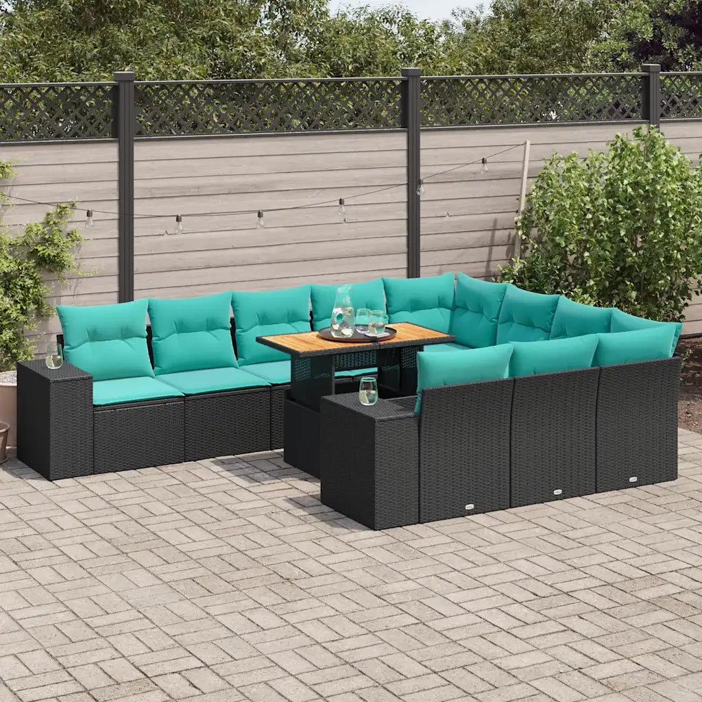 Set Divani da Giardino 11 pz con Cuscini in Polyrattan Nero 3327424