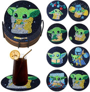 8 pezzi di Diamond Painting sottopiani con supporto, kit di Diamond Painting Yoda per adulti, bambini e principianti, sottopiani per bicchieri, diamanti 5D di arte cartoonesca sottopiani, attrezzi per la creatività