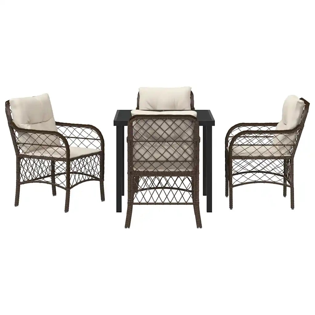 Set da Pranzo per Giardino con cuscino 5 pcs Marrone polyrattan 3380212