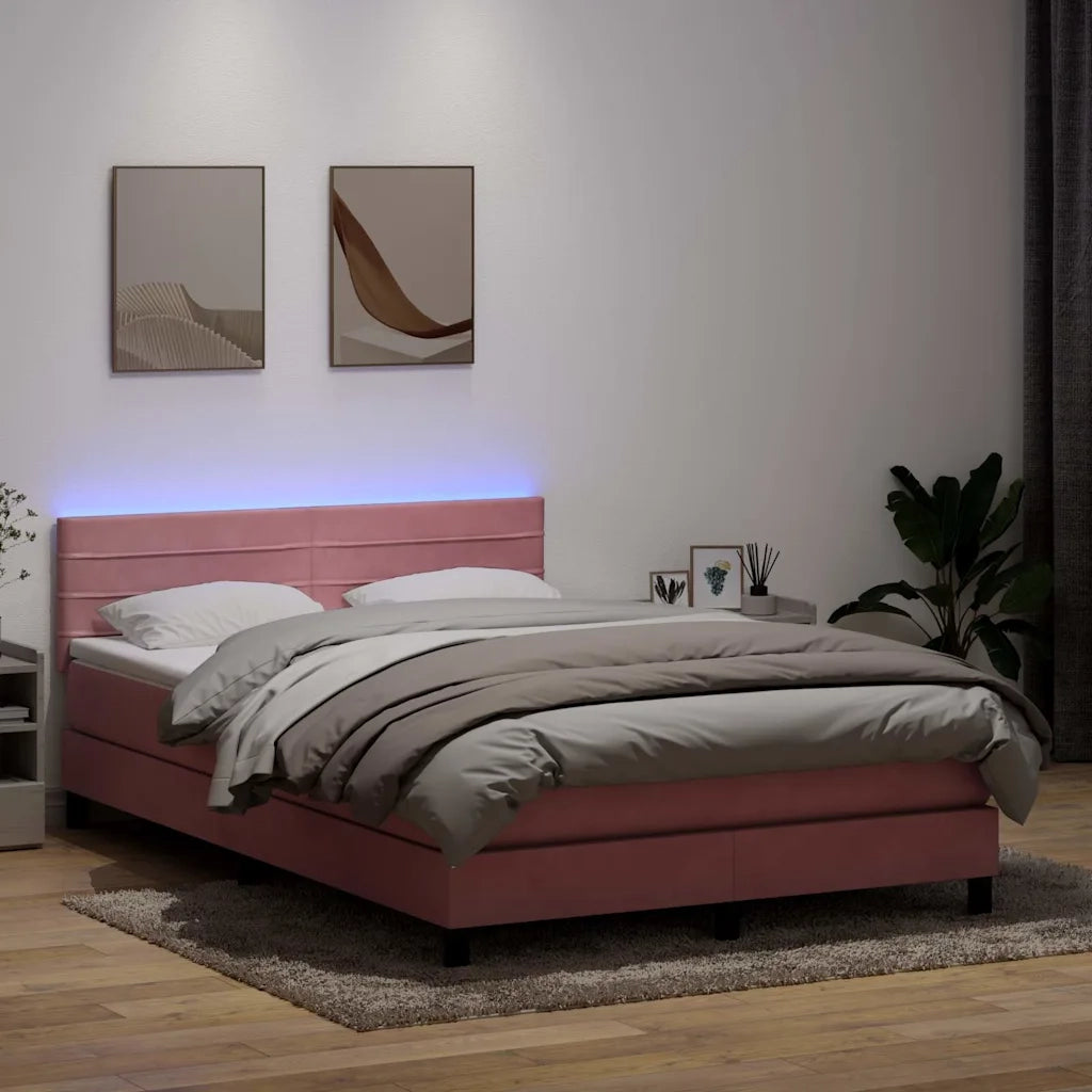 Letto a Molle con Materasso e LED Rosa 140x220 cm in Velluto 3317030