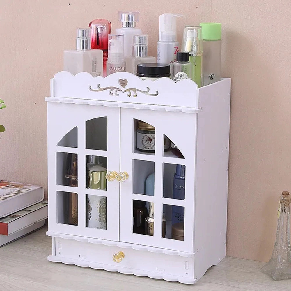 Trade Shop - Organizer Per Cosmetici Portaoggetti Trucchi Gioielli Con Cassetto In Legno 30x16x35cm -