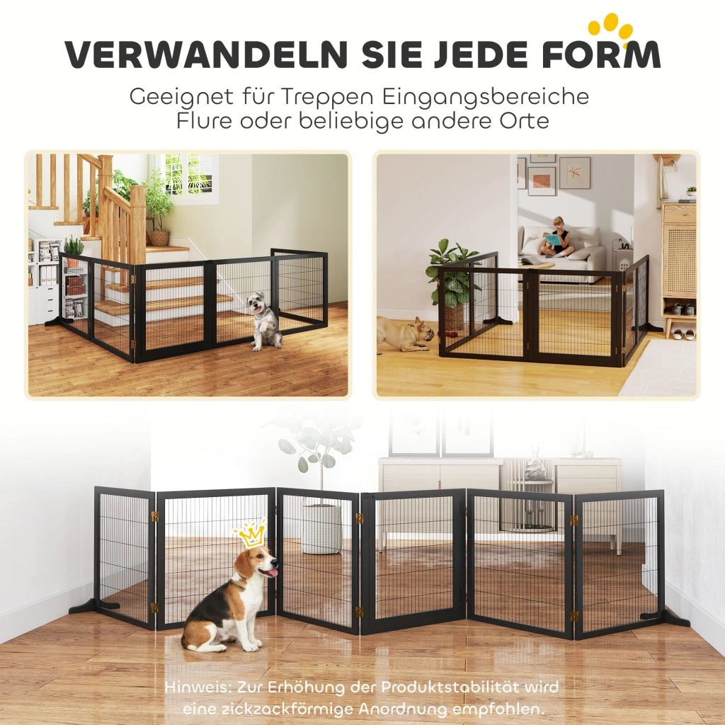 Cancello per Cani Pieghevole ¨C Zephmum ¨C Legno di Pino Nero 432x36x70cm