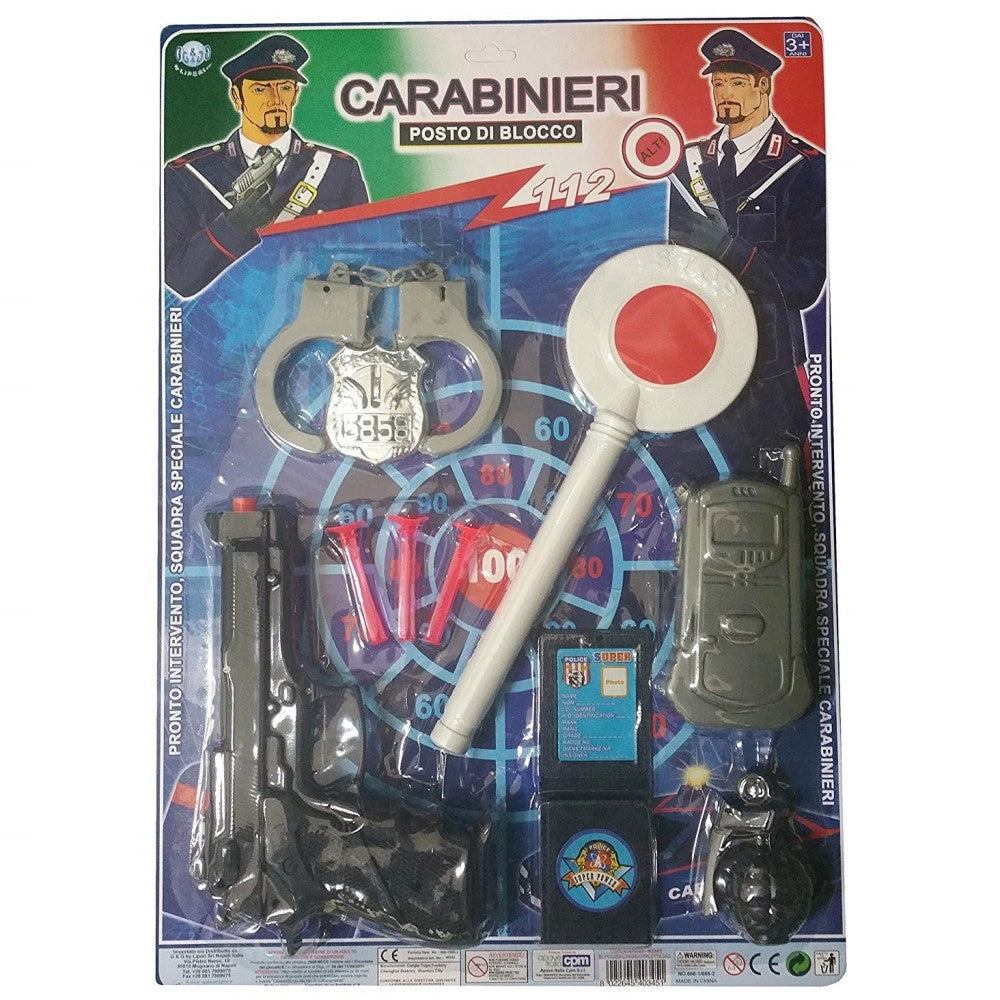 Trade Shop - Set Carabinieri Pistola Manette Paletta Distintivo Radio Bambini Bimbo Eta' 3+ -