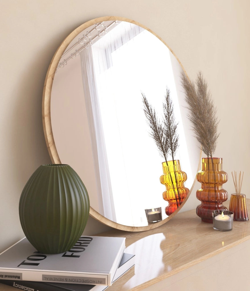 Specchio in legno "Ozze" - 60 x 60 cm - Beige