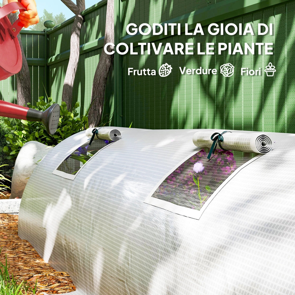 Mini Serra da Giardino 360x90x90 cm a 4 Porte Arrotolabili con Copertura Allungata in Acciaio e PE Verde