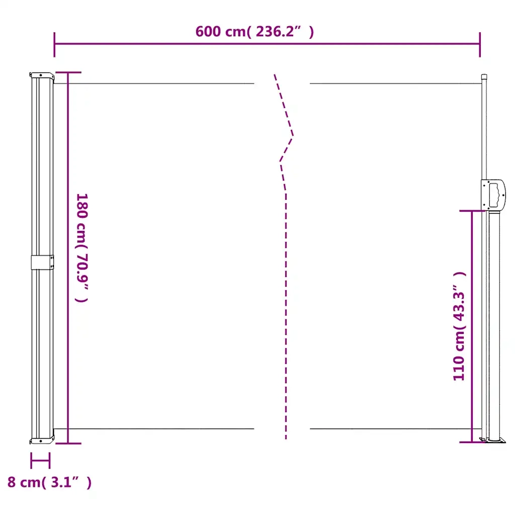 Tenda da Sole Laterale Retrattile Verde Scuro 180x600 cm 4004545