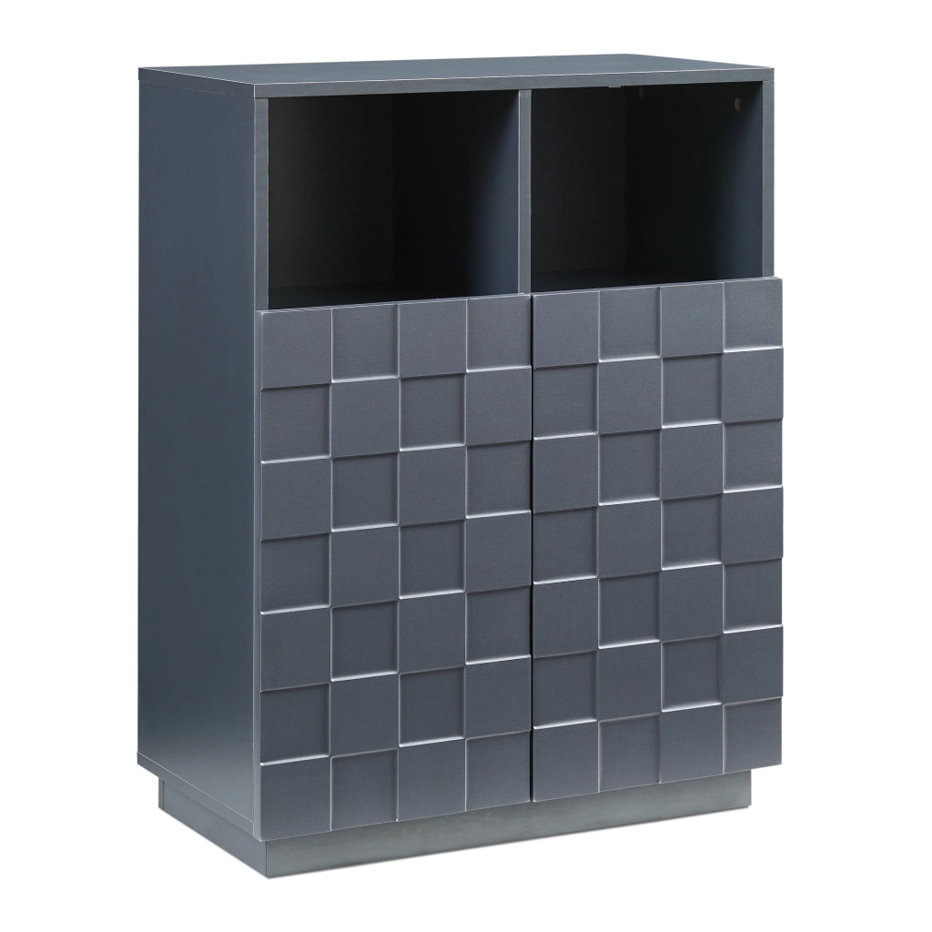 Armadio Comò Alto Bopibobro a 2 Ante Credenza con 2 Ripiani Aperti e 4 Vani Chiusi 86 x 64 x 36 cm - Grigio Scuro [en.casa]