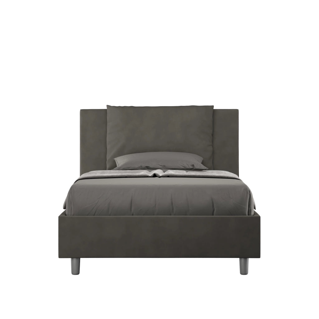 BS COM Letto una piazza e mezza con rete imbottito 110x200 microfibra grigio