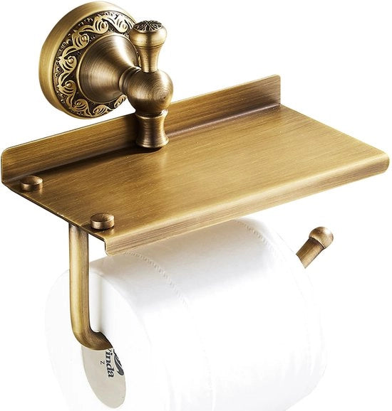 Supporto per carta igienica con piastra per telefono, supporto per carta igienica da bagno, finitura in bronzo antico, finitura in rame, fissaggio alla parete, accessori da bagno, disegno a motivi a stella.