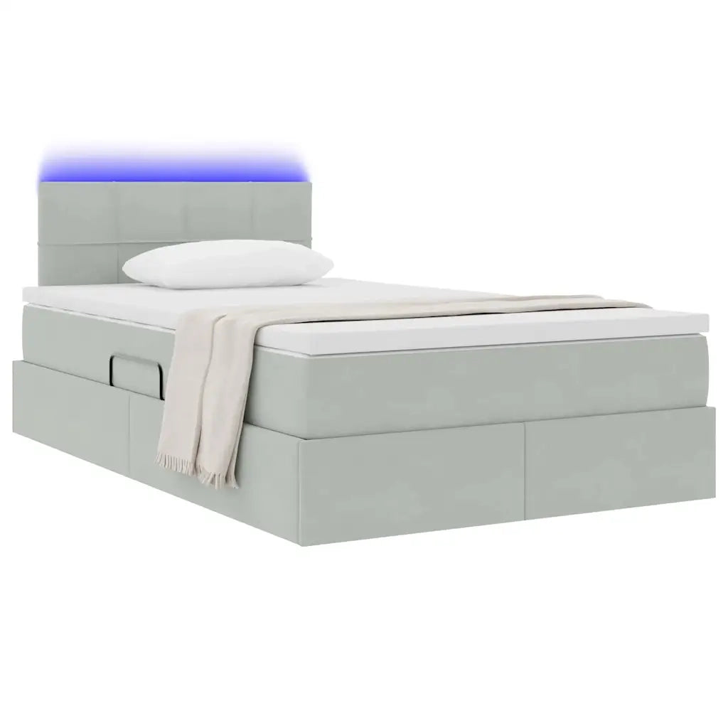 Letto con contenitore e LED Grigio chiaro 120 x 190 cm Velluto