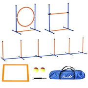 SET AGILITY DOG CON ANELLO E BARRA PER SALTO, PALETTI SLALOM, FISCHIETTO, PALLINE E BORSA, ARANCIONE