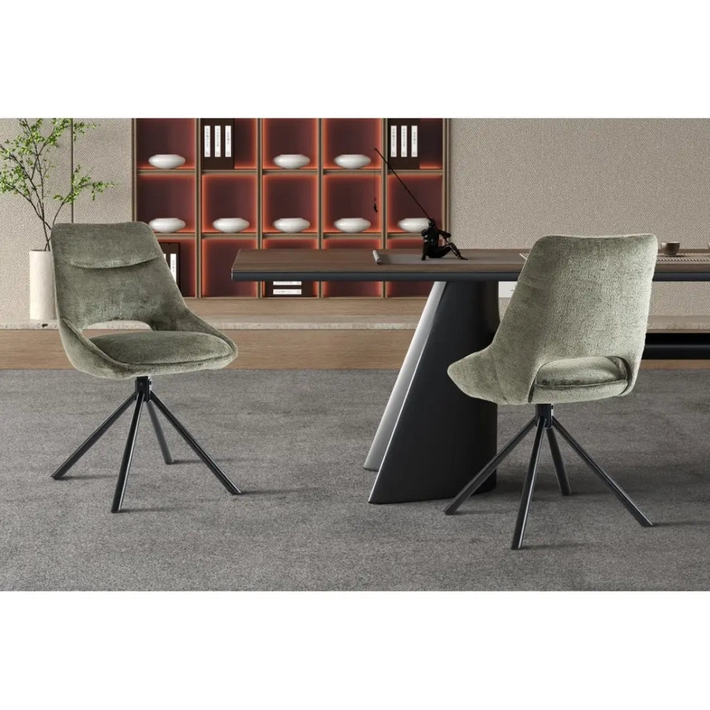 Set di 2 sedie YUMENA – Tessuto verde – Piedi in metallo – Design compatto – Eleganza naturale e robusta
