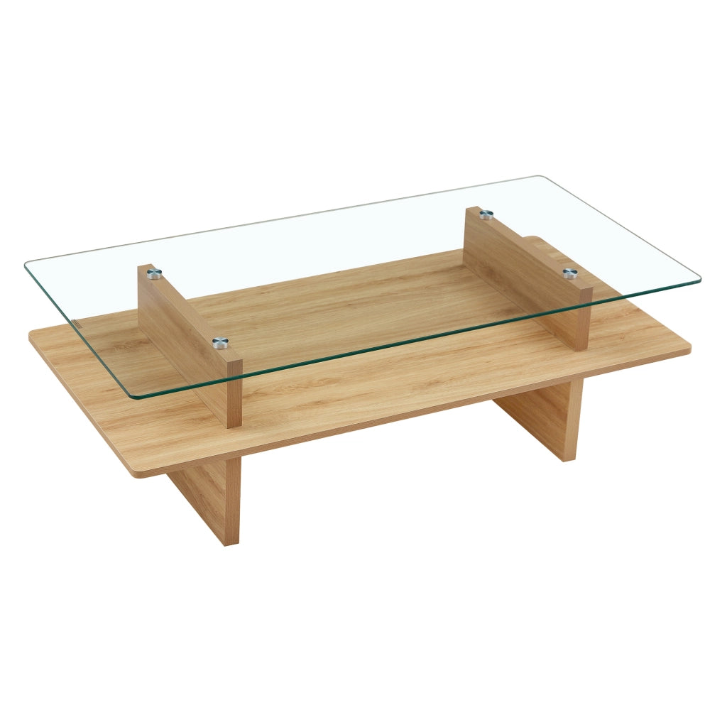 Tavolino da caff¨¨ a due strati - Zephmum - Vetro temprato e MDF - Finitura legno naturale - Cornice robusta