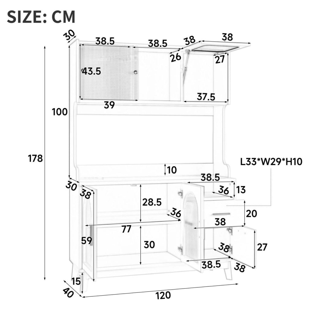 Credenza alta 120x40x178 cm in truciolare bianco con frontale in acrilico e prese USB