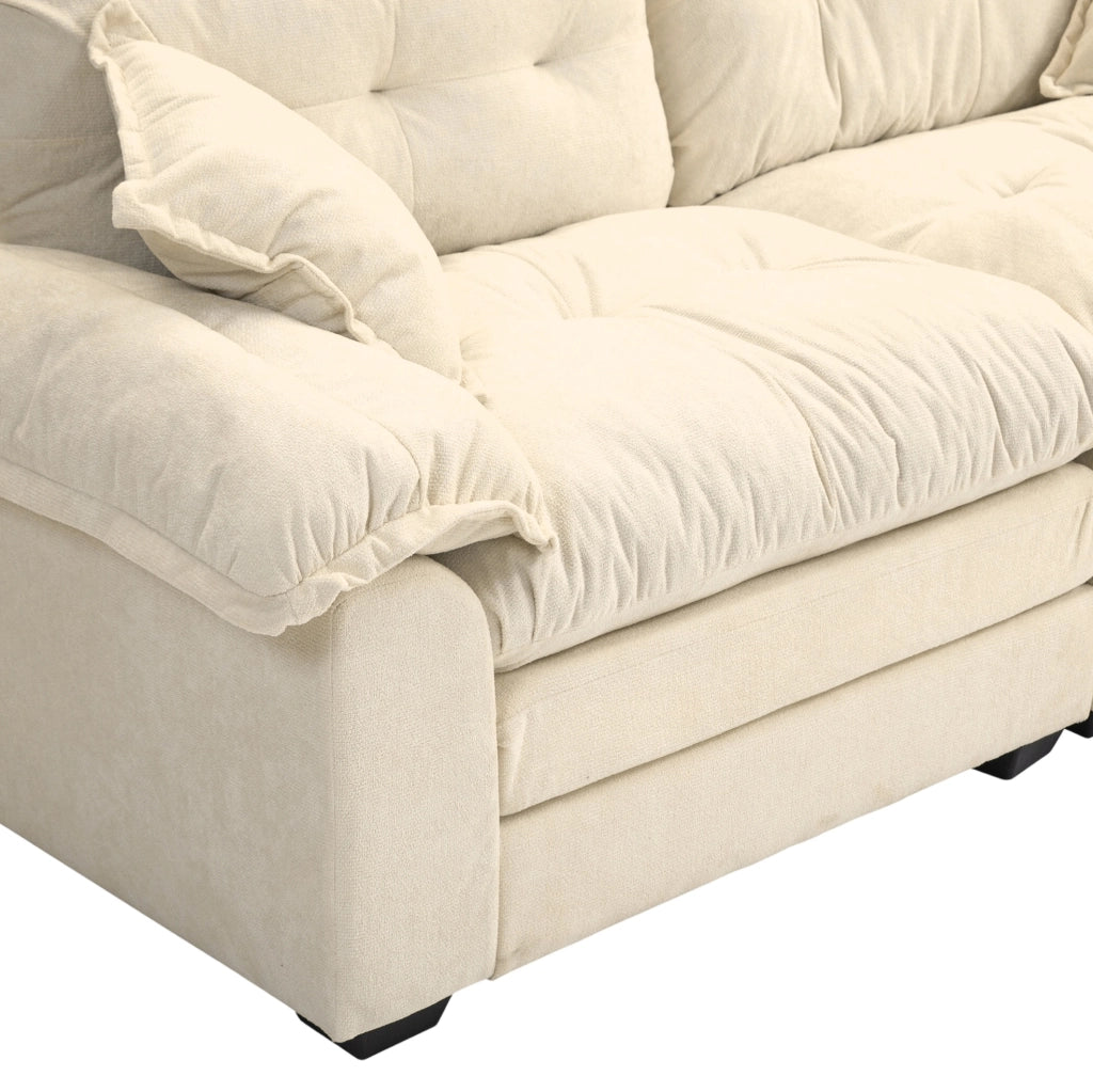 Divano 2 posti 214 cm in ciniglia beige con cuscini sfoderabili HOMVRA