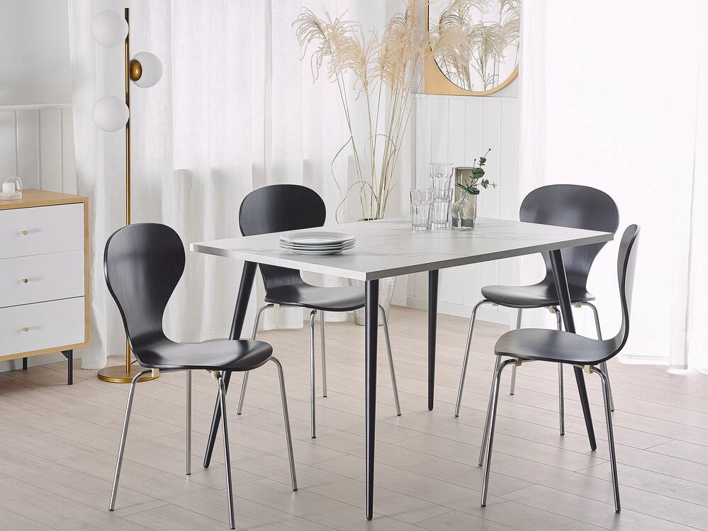 Tavolo da Pranzo Effetto Marmo Bianco Piano Gambe in Metallo Nero Rettangolare 120 x 80 cm per 4 Persone Stile Glamour Moderno
