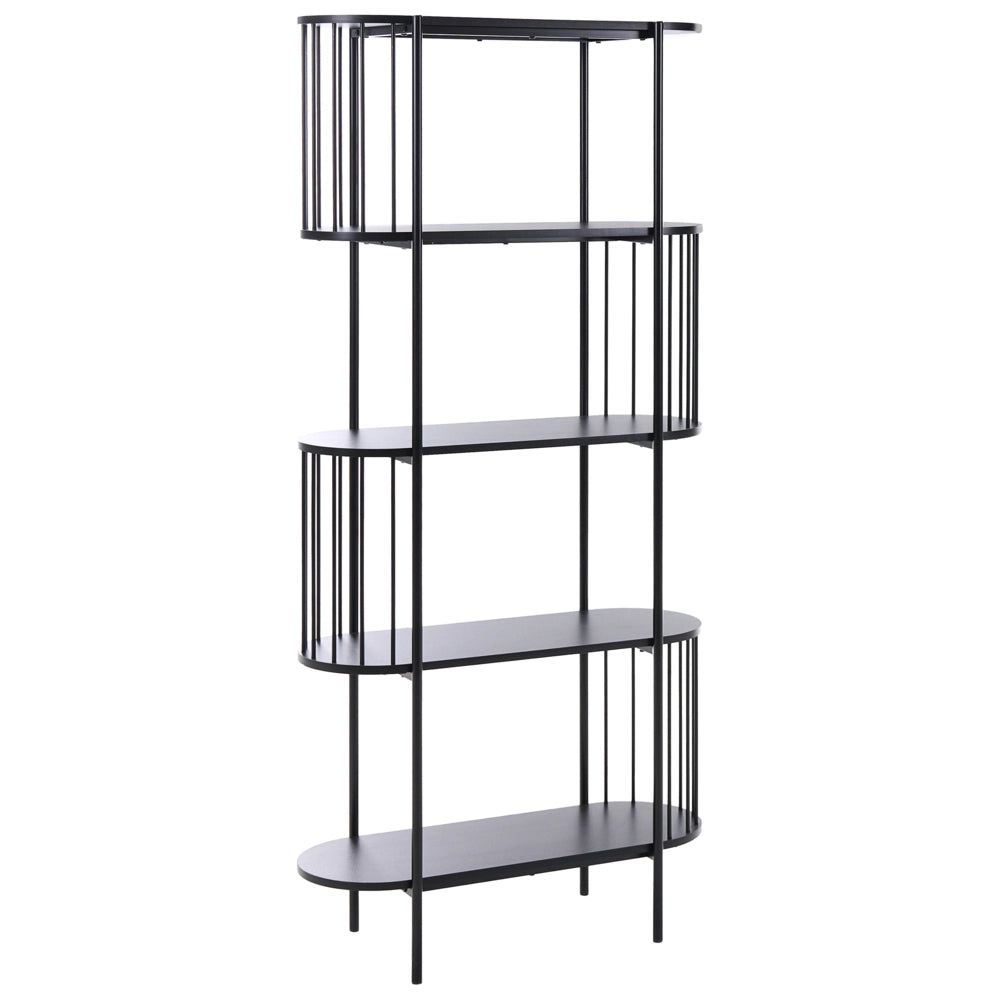 Libreria a 4 ripiani in MDF nero 172 x 80 cm ovale laminata melaminica stile retrò soggiorno ufficio