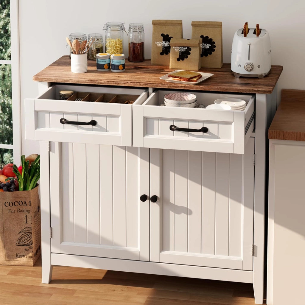 Mobiletto da Cucina, Credenza Ausiliaria con 2 Cassetti e 2 Ante per Cucina, Sala da Pranzo, Soggiorno, 90×40×82 cm,Retro