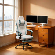 Sedia gaming ergonomica con massaggio, blu e bianca