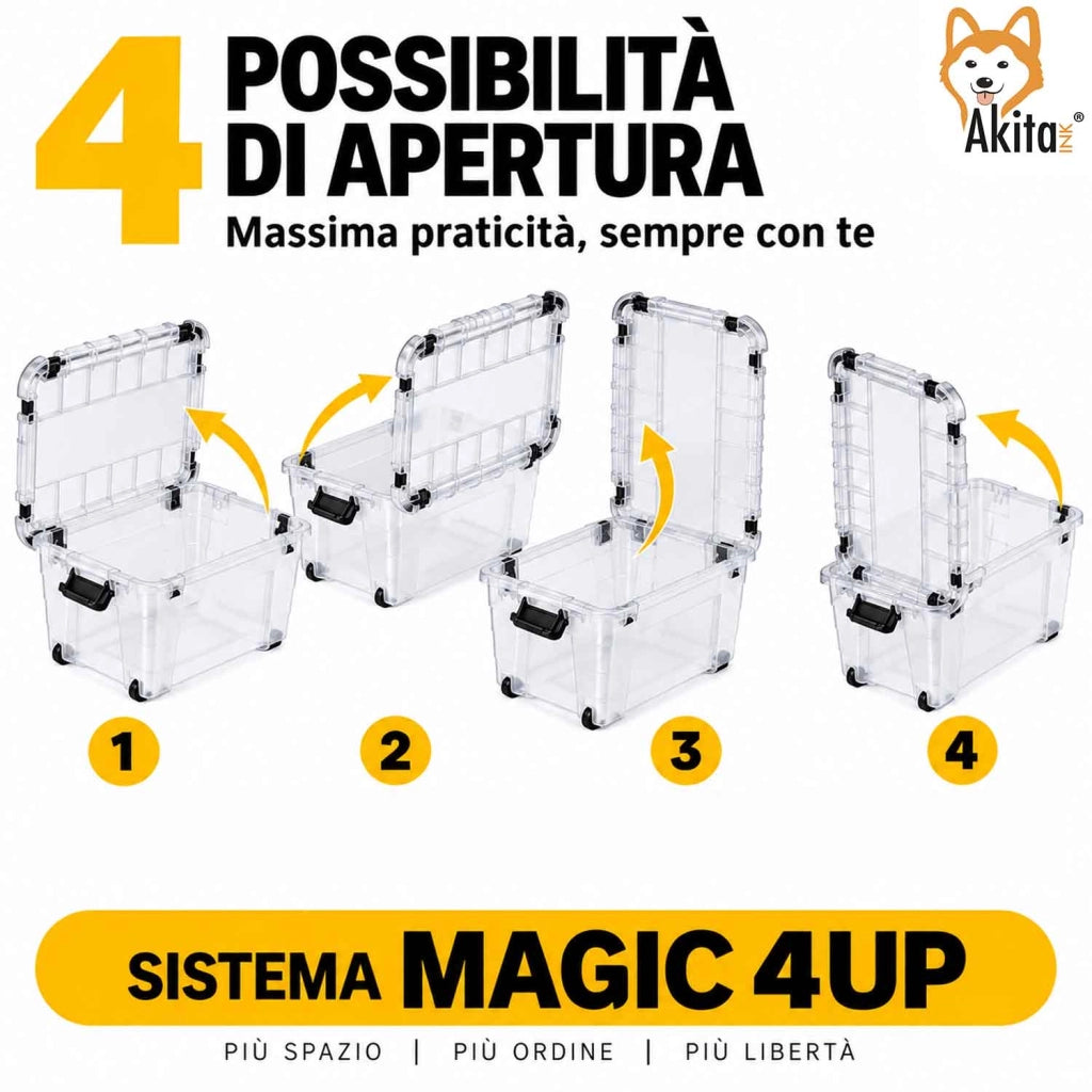 Akitaink Contenitore Box 60L Magic 4UP con Ruote Trasparente