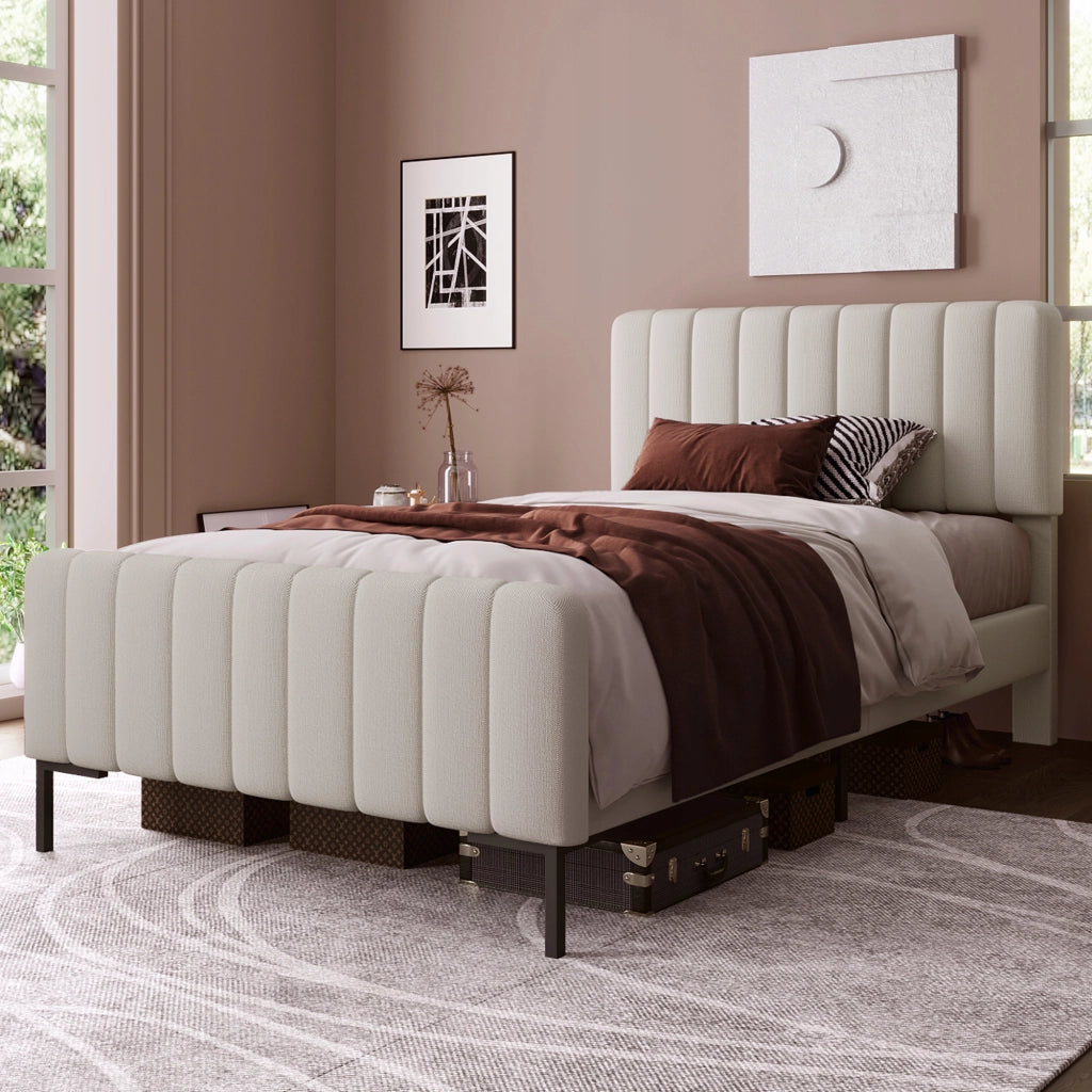 Letto imbottito 90x200 grigio-beige (con materasso) - Xylo