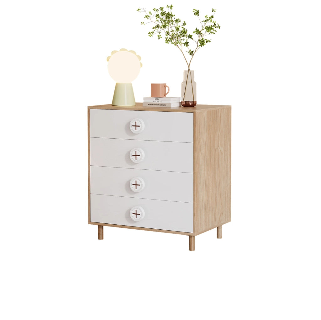 Mobile contenitore con 4 cassetti in MDF bianco e naturale 80 x 54 x 90 cm