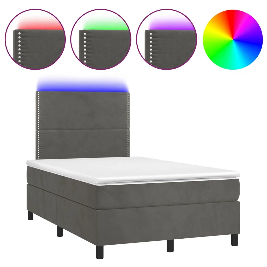 Letto a Molle con Materasso e LED Grigio Scuro 120x200 cm 3136054