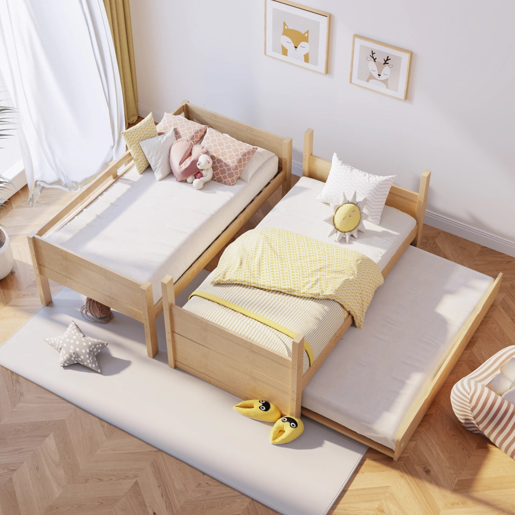 Letto a castello 90×200 cm con letto estraibile; scala; sponda di sicurezza; senza materasso