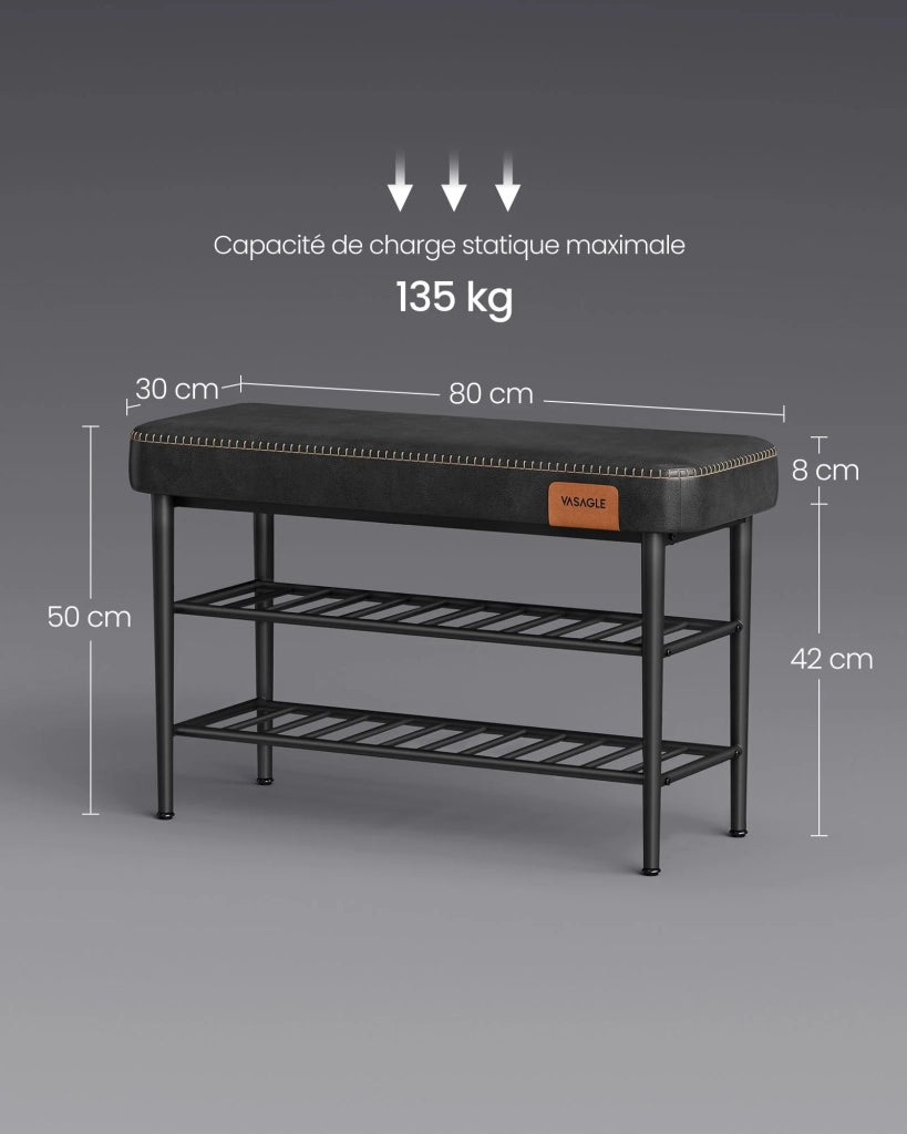 Panca portascarpe 30 x 80 x 50 cm mobile ingresso PU con cuciture stile moderno portata 135 kg nero 12_0005345