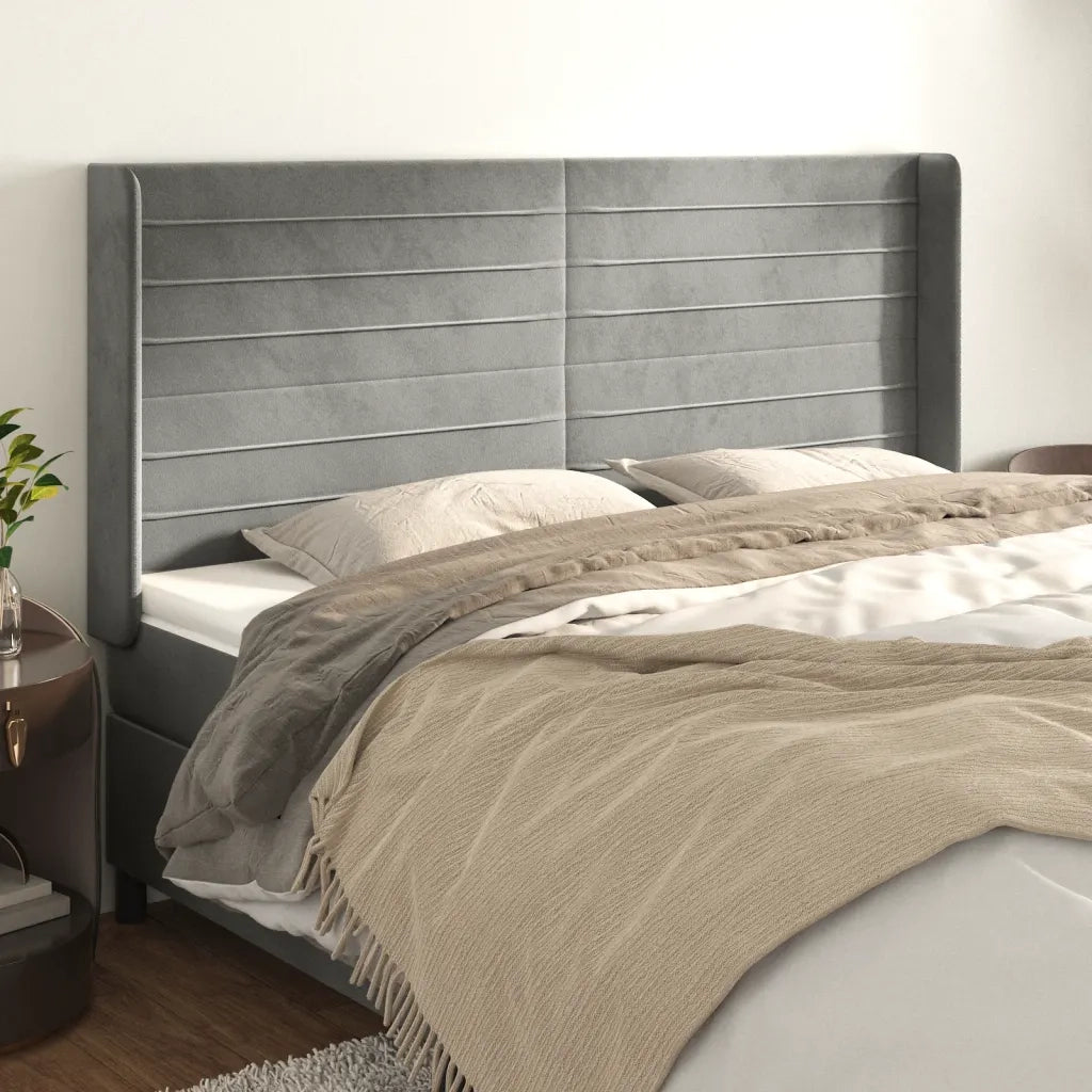 Testiera | Testata ad Orecchio Grigio Chiaro 163x16x118/128 cm in Velluto