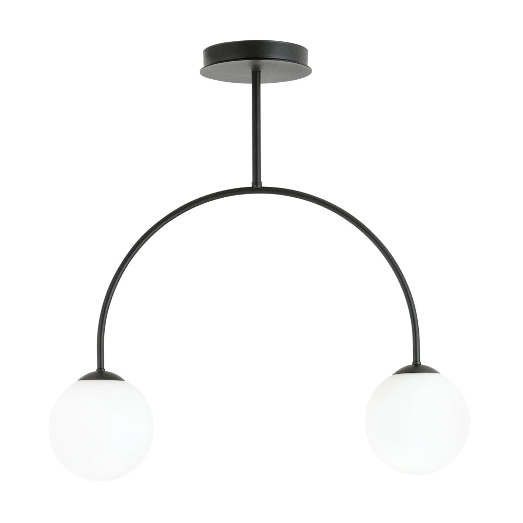 Plafoniera Moderna Utu 2 Luci In Acciaio Nero E Vetro Bianco