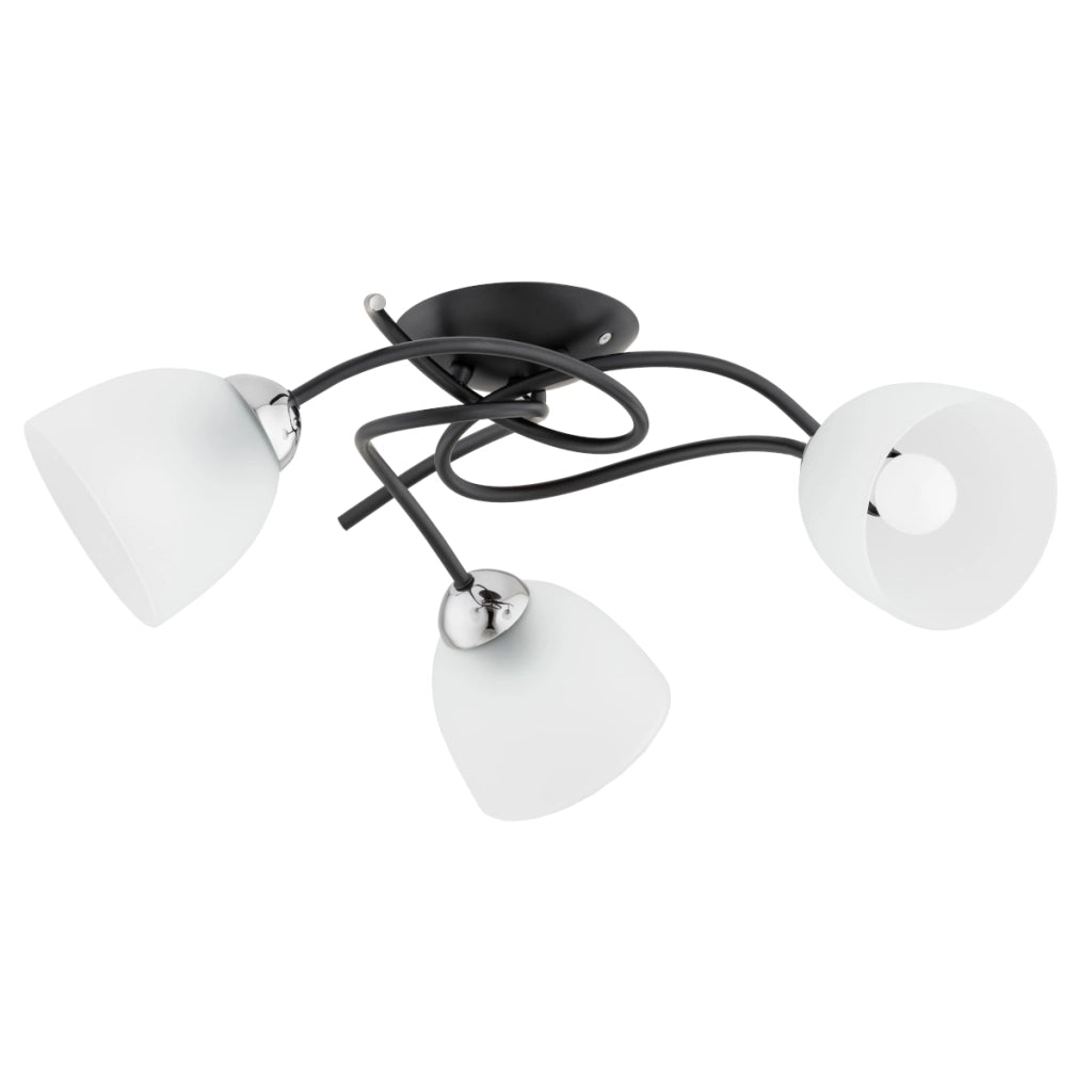 Plafoniera moderna nera/cromo vetro 3 luci E27 15W Alfa
