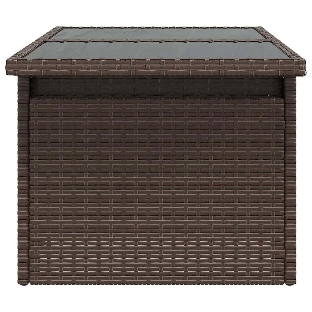 Tavolo da Giardino | Tavolino da esterno Piano Vetro Marrone 100x55x73 cm Polyrattan