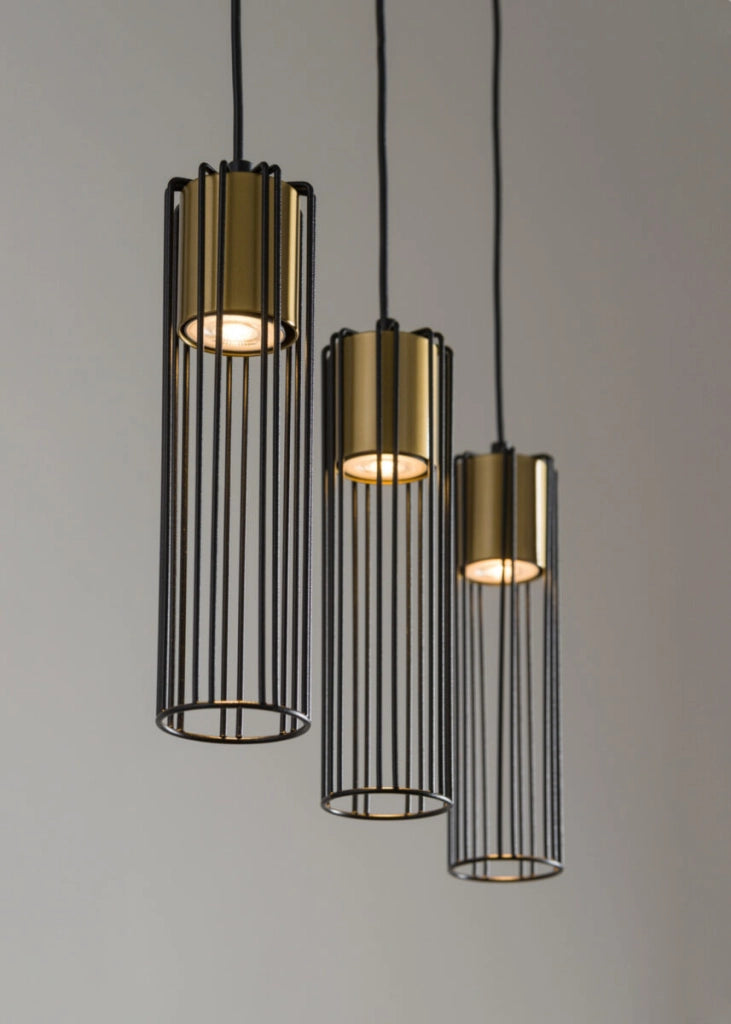 Lampada sospesa industriale nero oro 3xGU10 Fobia Sigma