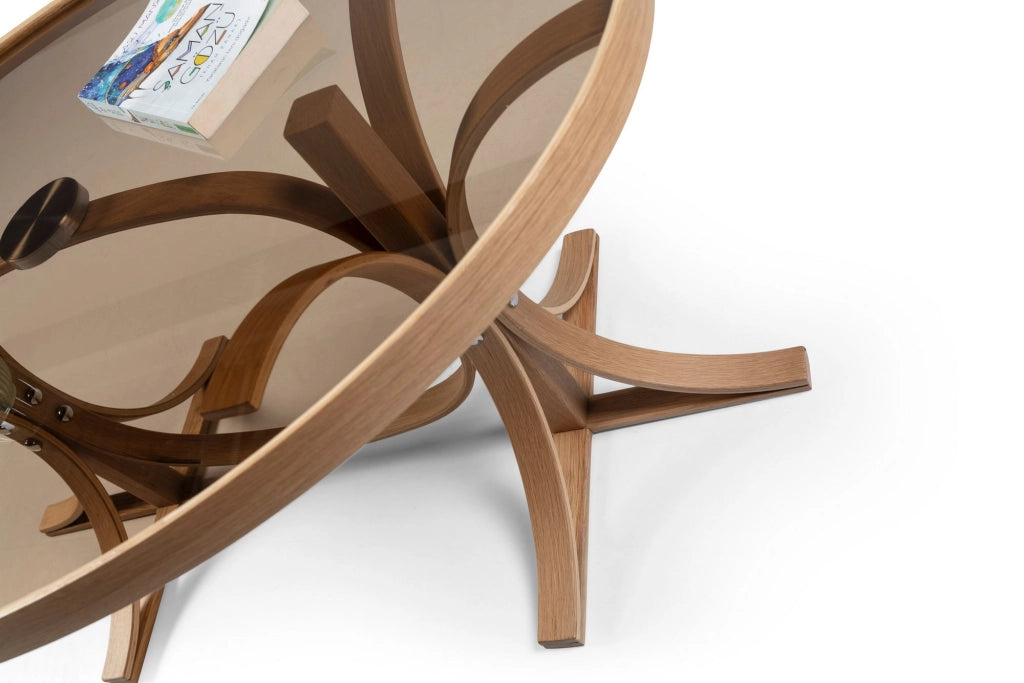 Sommo, Tavolino da Salotto Piano in Vetro Temperato, 112x78x47h cm Marrone Rovere