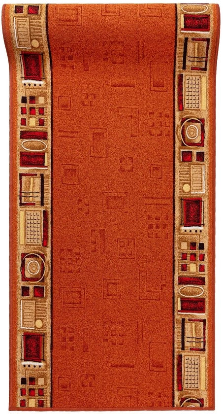 Loper Antislip per Tappeti - Disegno Moderno - Dimensioni 120 x 275 cm - Colori Terracotta/Rosso Scuro