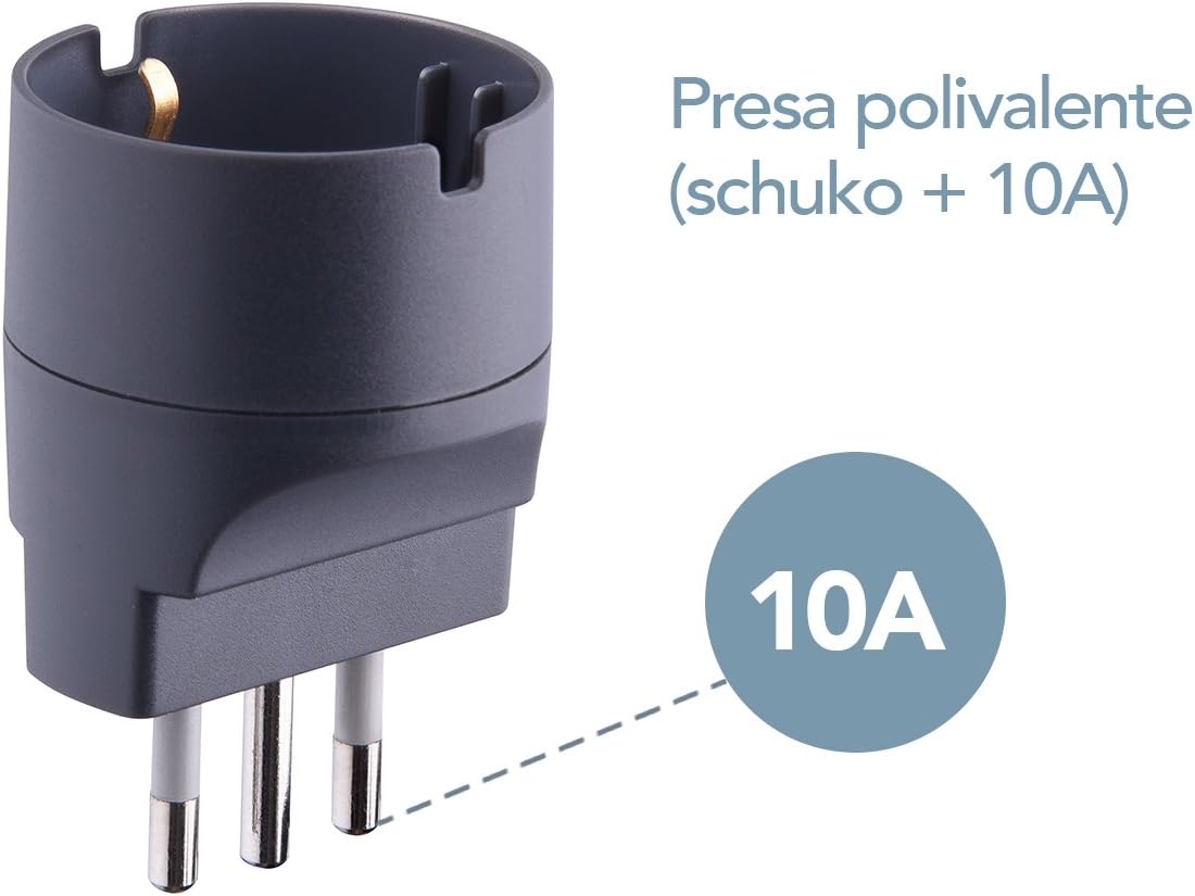 Adattatore semplice Schuko 10A 2P+T spina e presa 10A colore nero opaco Electraline