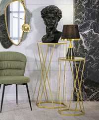 Set 2 Tavolini Esagonal Ø50 cm e Ø40 cm in Ferro e MDF Oro