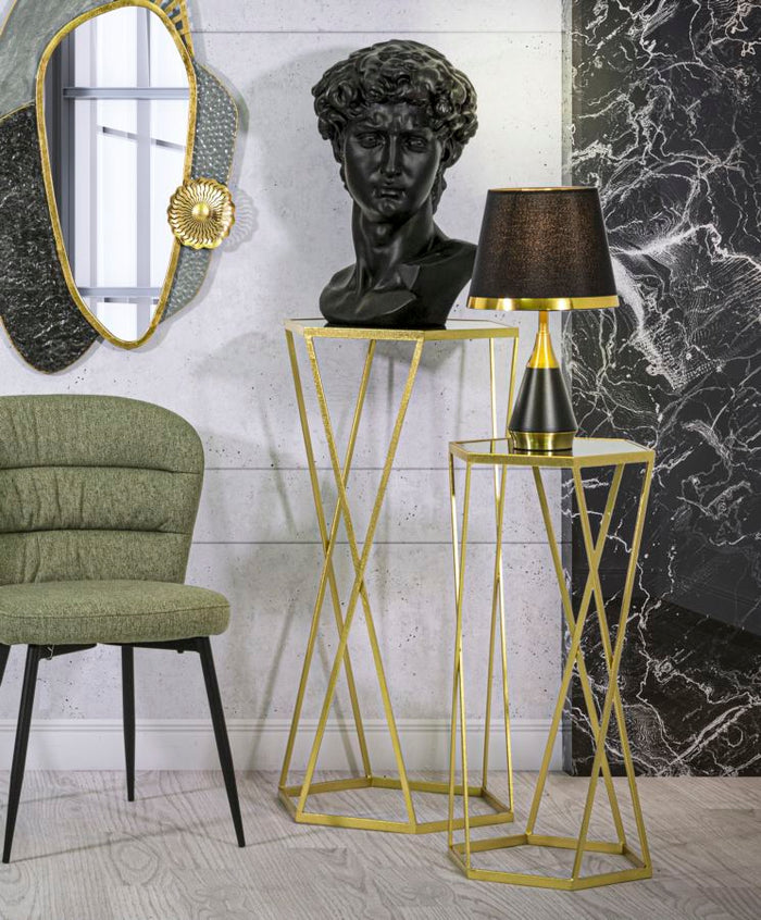 Set 2 Tavolini Esagonal Ø50 cm e Ø40 cm in Ferro e MDF Oro