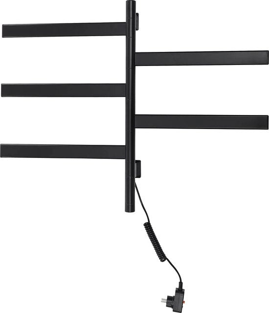 Asciugamano Elettrico a Stantuffo con Regolazione di Temperatura - Rotazione di 180 Gradi - Dimensioni 87x67,5 cm - Colore Nero.