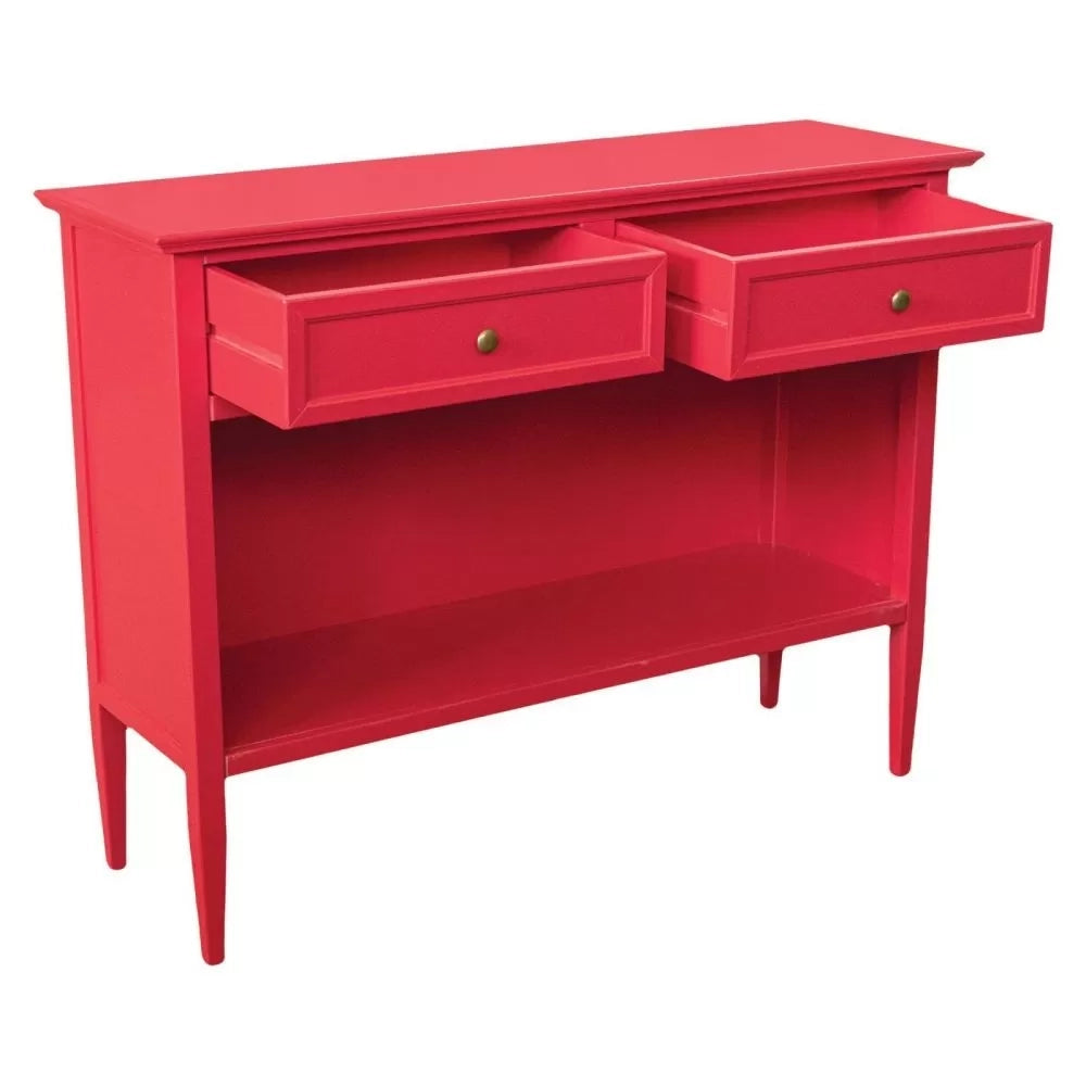 Madia credenza 2 cassetti 1 vano a giorno legno shabby rosso lampone 110x35x83 - Mobili 2G