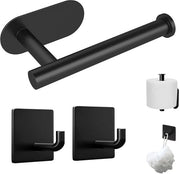 Supporto per carta igienica senza perforazione - Set di supporti per carta igienica, Asciugamani per bagno senza perforazione - Elegante supporto per carta igienica e asciugamani - Nero, acciaio inossidabile - Installazione semplice senza perforazione